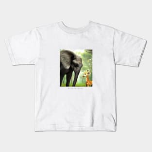 Stunning Digital Art Animal Prints: Baby Elephant and Giraffe" Kids T-Shirt